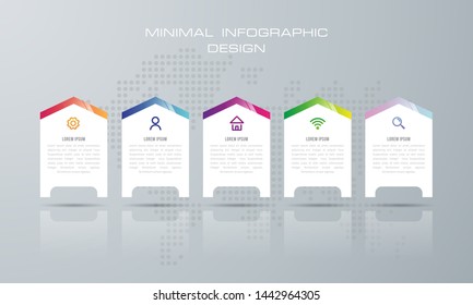 Infographic template with 5 options, workflow, process chart,Timeline infographics design vector can be used for workflow layout, diagram, annual report, web design, steps or processes. - Vector