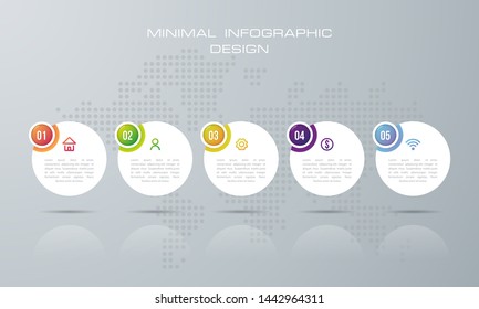 Infographic template with 5 options, workflow, process chart,Timeline infographics design vector can be used for workflow layout, diagram, annual report, web design, steps or processes. - Vector