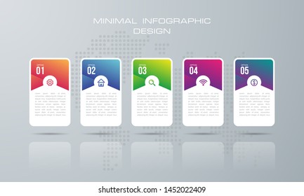 Infographic template with 5  options, workflow, process chart,Timeline infographics design vector can be used for workflow layout, diagram, annual report, web design, steps or processes. - Vector
