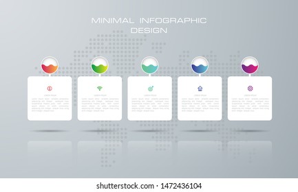 Infographic template with 5 options, workflow, process chart,Timeline infographics design vector can be used for workflow layout, diagram, annual report, web design, steps or processes. - Vector