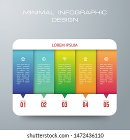 Infographic template with 5 options, workflow, process chart,Timeline infographics design vector can be used for workflow layout, diagram, annual report, web design, steps or processes. - Vector