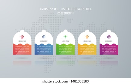 Infographic template with 5 options, workflow, process chart,Timeline infographics design vector can be used for workflow layout, diagram, annual report, web design, steps or processes. - Vector