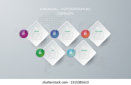 Infographic template with 5 options, workflow, process chart,Timeline infographics design vector can be used for workflow layout, diagram, annual report, web design, steps or processes. - Vector