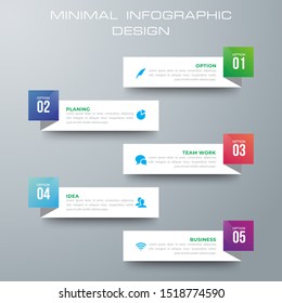 Infographic template with 5 options, workflow, process chart,Timeline infographics design vector can be used for workflow layout, diagram, annual report, web design, steps or processes. - Vector
