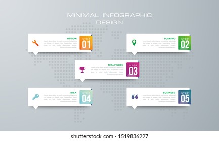 Infographic template with 5 options, workflow, process chart,Timeline infographics design vector can be used for workflow layout, diagram, annual report, web design, steps or processes. - Vector