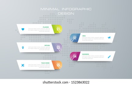 Infographic template with 5 options, workflow, process chart,Timeline infographics design vector can be used for workflow layout, diagram, annual report, web design, steps or processes. - Vector