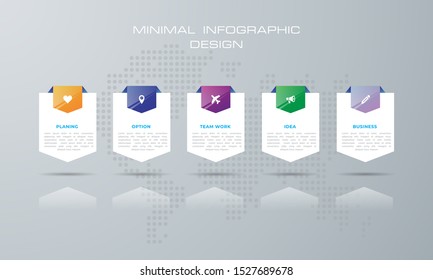 Infographic template with 5 options, workflow, process chart,Timeline infographics design vector can be used for workflow layout, diagram, annual report, web design, steps or processes. - Vector