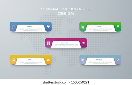 Infographic template with 5 options, workflow, process chart,Timeline infographics design vector can be used for workflow layout, diagram, annual report, web design, steps or processes. - Vector