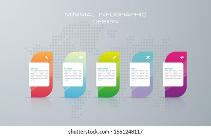 Infographic template with 5 options, workflow, process chart,Timeline infographics design vector can be used for workflow layout, diagram, annual report, web design, steps or processes. - Vector