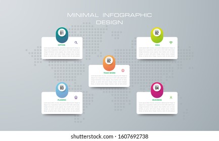 Infographic template with 5 options, workflow, process chart,Timeline infographics design vector can be used for workflow layout, diagram, annual report, web design, steps or processes. - Vector
