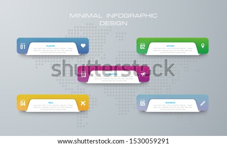 Infographic template with 5 options, workflow, process chart,Timeline infographics design vector can be used for workflow layout, diagram, annual report, web design, steps or processes. - Vector