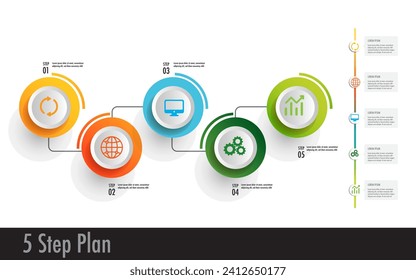 Plantilla de infografía 5 visión del marco del plan, diseño de infografías de la línea de tiempo moderna para el concepto de negocio	