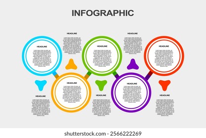 infographic template with 5 stages and colorful options for gray background presentations.