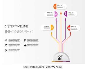 infographic template 5 step for business direction, marketing strategy, diagram, data, glowth, arrow timeline, for presentation report and progress	