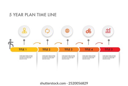 Infografía Plantilla 5 pasos para la dirección del negocio, estrategia de marketing, diagrama, datos, crecimiento	
