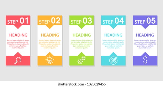 Infographic template with 5 step options for business, Workflow ,startup concept, web design, data visualization, banner, brochure or flyer layouts, presentation, education.