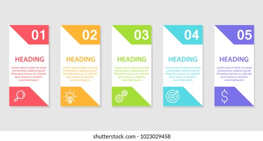 Infographic template with 5 step options for business, Workflow ,startup concept, web design, data visualization, banner, brochure or flyer layouts, presentation, education.