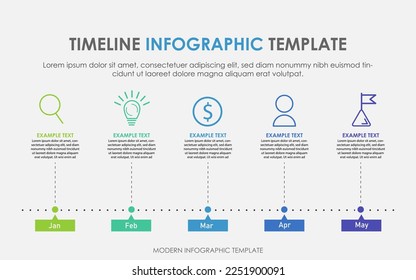 Plantilla de infografía. Viaje de línea de tiempo de 5 pasos, calendario Plano sencillo de diseño de infografías. gráfico de presentación. Concepto de negocio con 5 opciones, ilustración gantt vector.
