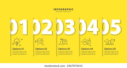 Plantilla infográfica. 5 Paso de viaje de línea de tiempo, calendario Plantilla de diseño de infografías simples planas. Concepto de negocio con 5 opciones, Ilustración vectorial.