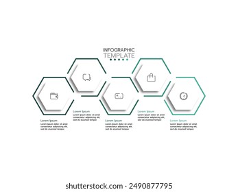 Plantilla infográfica. 5 Paso de viaje de línea de tiempo con iconos de marketing. Plantilla de diseño de infografías simples planas. gráfica de presentación. Concepto de negocio con 5 opciones.