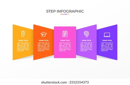 Infografische Vorlage. 5 Schritt Zeitleiste Reise, Flat einfache Infografik-Design-Vorlage. Präsentationsdiagramm. Geschäftskonzept mit Symbol 5 Optionen oder Schritte. Vektorgrafik im Hintergrund.