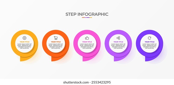 Infographic template. 5 Step timeline journey, Flat simple infographics design template. Presentation graph. Business concept with icon 5 options or steps. Background vector illustration.