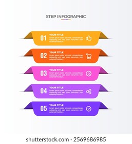Infographic template. 5 Step timeline journey, Flat simple infographics design template. Presentation graph. Business concept with icon 5 options or steps. Background vector illustration.