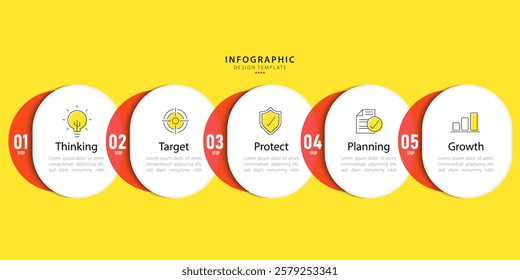 Infographic template 5 Step timeline journey isolated yellow background, Data visualization flat simple design. presentation graph. Business timeline creator 5 options, vector illustration.