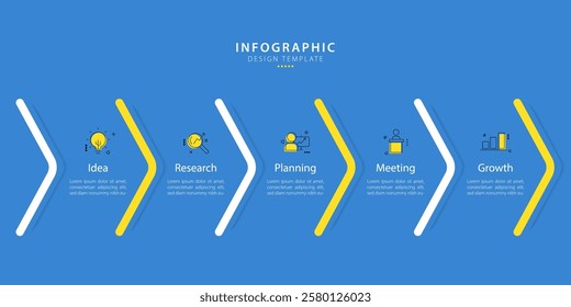 Infographic template 5 Step timeline journey isolated blue background, Data visualization flat simple design. presentation graph. Business timeline creator 5 options, vector illustration.