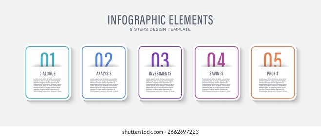 Infographic template with 5 step timeline journey. Flat simple infographics design template.