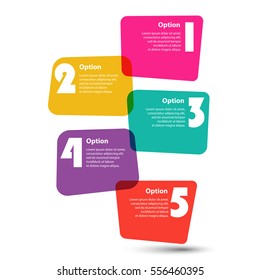 Infographic Template. 5 steps or actions. Colorful stickers in the form of squares of irregular shape. Vector EPS 10