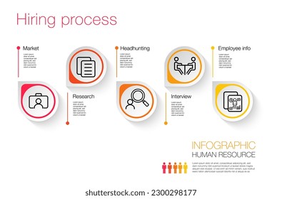 infographic template  5 steps for hiring process, business direction, marketing strategy, diagram, data, glowth, arrow timeline,  for presentation