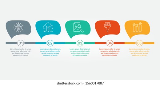 Infographic template with 5 steps, levels or options. Business design elements with icons for timeline infographics, information brochure, presentation, banner, workflow layout. Vector illustration.