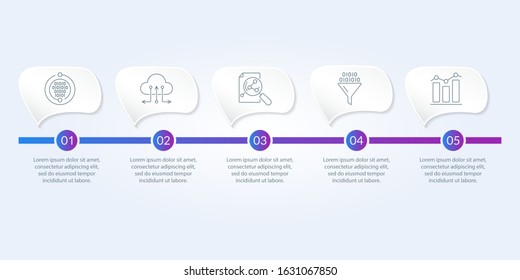 Infographic template with 5 steps, levels or options. Business design elements with icons for timeline infographics, information brochure, presentation, banner, workflow layout. Vector illustration.