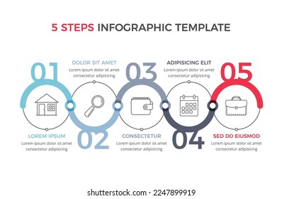 Infographic template with 5 steps with numbers and icons, workflow, process chart, vector eps10 illustration