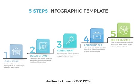 Plantilla infográfica con 5 pasos con números e iconos, flujo de trabajo, gráfico de procesos, eps vectoriales10 ilustración