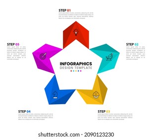 plantilla de infografía con 5 pasos o opciones. Pentágono creado a partir de flechas. Se puede utilizar para diseño de flujo de trabajo, diagrama, diseño web. Ilustración del vector