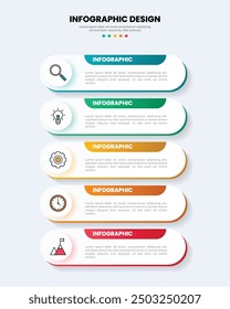 Infographic template with 5 steps or options with icons. Modern business infographic design.