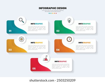 Infographic template with 5 steps or options with icons. Modern business infographic design.
