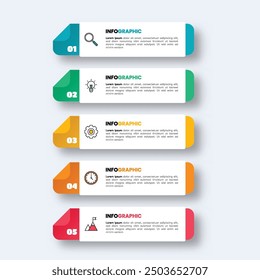 Infografik-Vorlage mit 5 Schritten oder Optionen mit Symbolen. Modernes Business Infografik Design.
