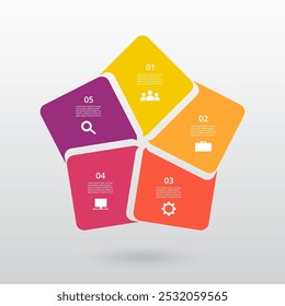 Plantilla infográfica con 5 pasos, opciones, partes o procesos.