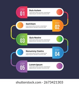Plantilla de infografía con 5 pasos u opciones con iconos. Diseño moderno de infografía de negocios.