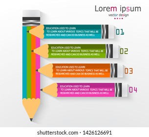 Infographic template with 5 steps Pencil with colored ribbons