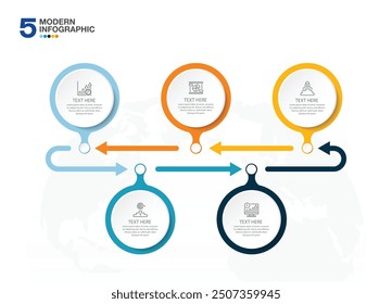 Plantilla de infografía con 5 pasos, proceso u opciones, diagrama de proceso, utilizado para diagrama de proceso, presentaciones, diseño de flujo de trabajo, diagrama de flujo, infografía. Vector eps10 ilustración.