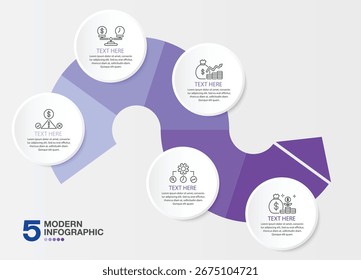Infographic template with 5 steps, process or options, process chart, Used for process diagram, presentations, workflow layout, flow chart, infograph. Vector eps10 illustration.