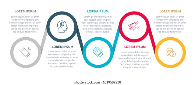 Infographic template with 5 steps for success. Business circle template with options for brochure, diagram, workflow, timeline, web design.
