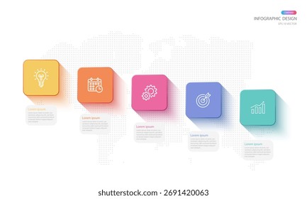 Plantilla de infografía con 5 pasos, adecuada para diagramas de procesos, presentaciones, diseños de flujos de trabajo, Anuncios y gráficos de datos.