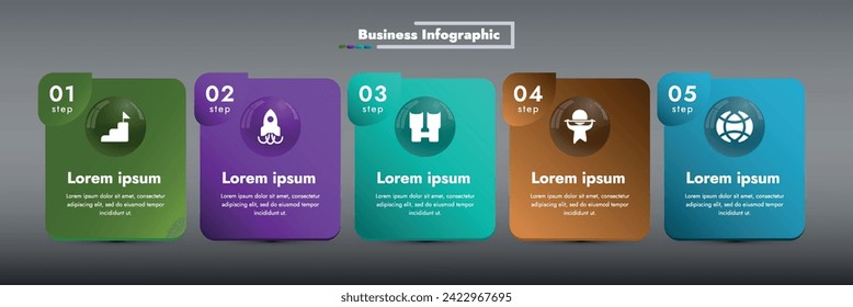 Infographic template. 5 steps that are related to each other. You can use the template to display your steps in electronic or printable format.