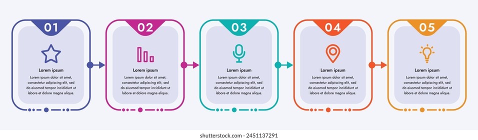 Infographic template. 5 steps that are related to each other. You can use the template to display your steps in electronic or printable format.