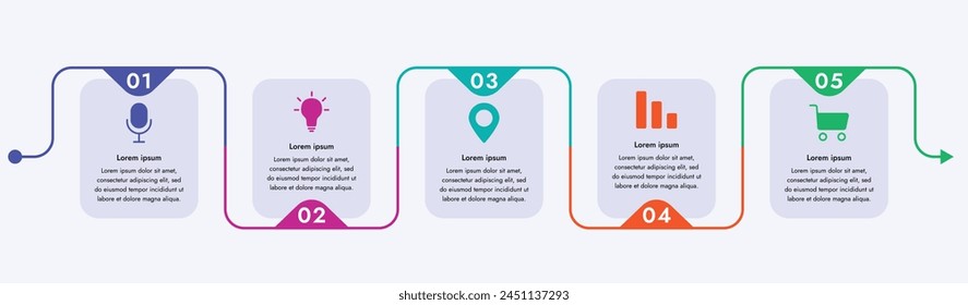 Infographic template. 5 steps that are related to each other. You can use the template to display your steps in electronic or printable format.